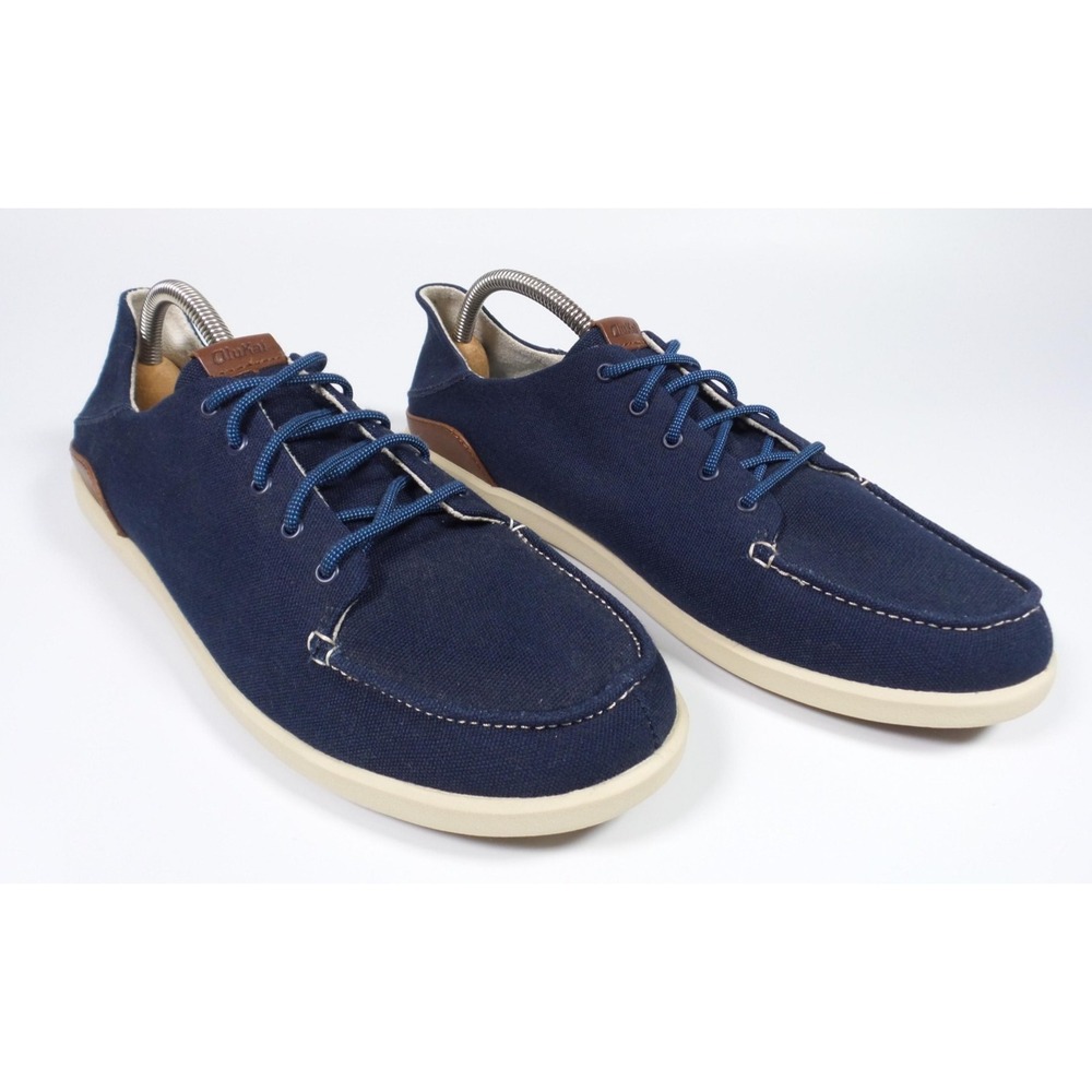 OluKai Manoa Shoes Mens Size 10 Navy Blue Canvas Lace Up Casual Comfort